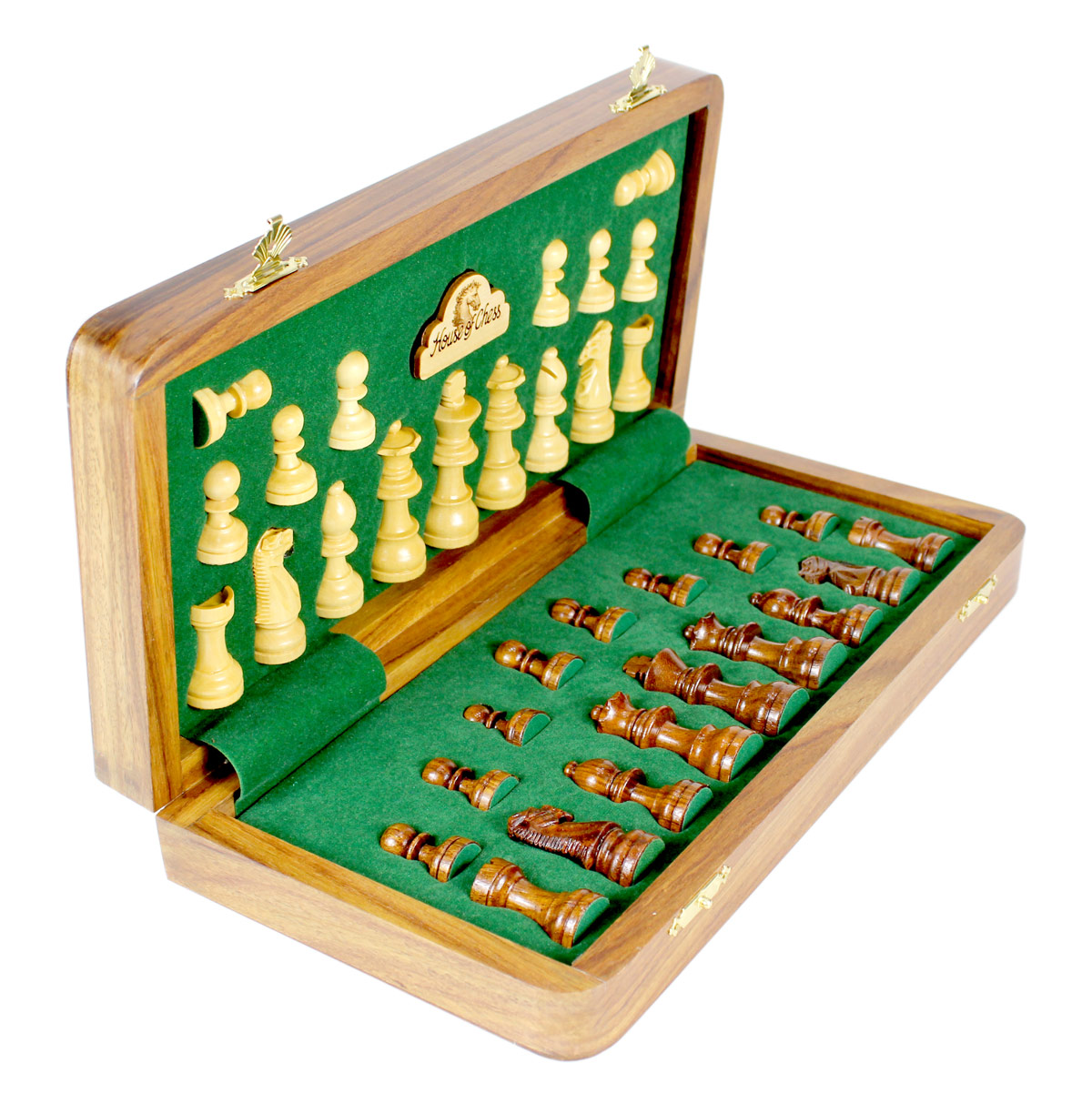 Chess pieces fitted in special inserts made according to the shape of the chess pieces.